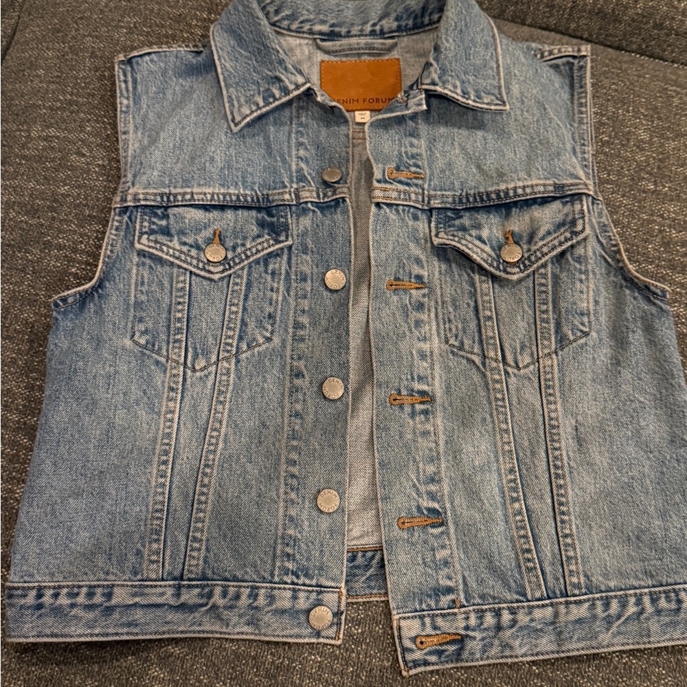 Denim Forum Blue Vest with Brown Patch